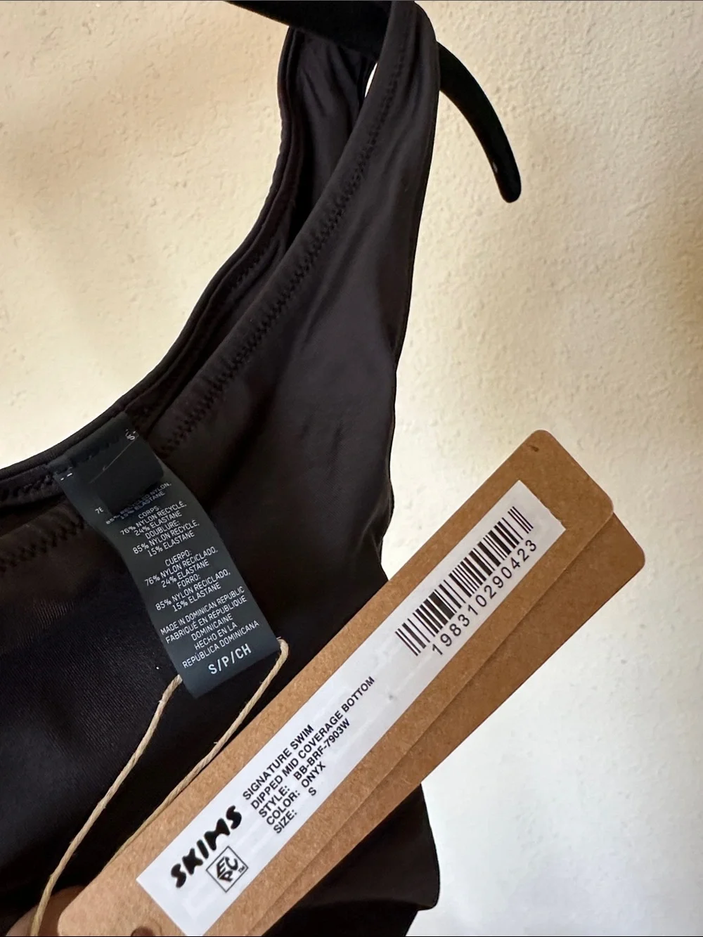 SKIMS‎ Recycled Swim Mid Waist Bottom Onyx Black SW-MWB-0748 Size S NWT